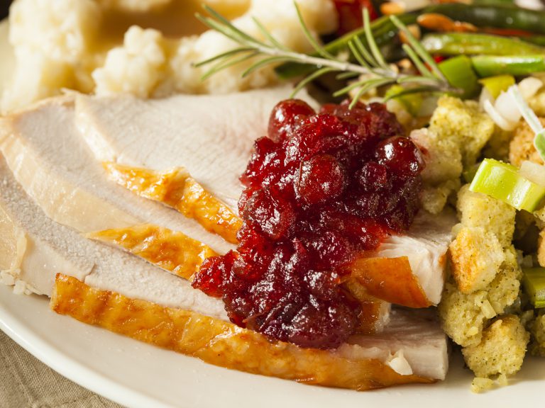Homemade Thanksgiving Turkey on a Plate with Stuffing and Potatoes