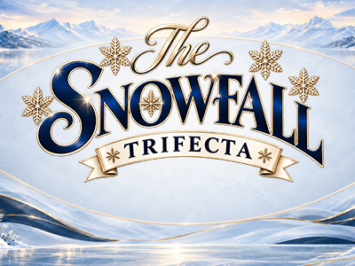 The Snowfall Trifecta promotion graphic showing snowy mountains and gold snowflakes.]